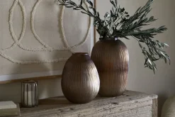 Linsy Ribbed Glass Vase - Smoke Brown