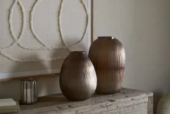 Linsy Ribbed Glass Vase - Smoke Brown