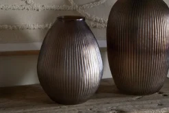 Linsy Ribbed Glass Vase - Smoke Brown