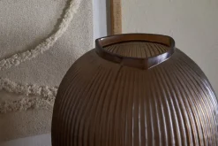 Linsy Ribbed Glass Vase - Smoke Brown