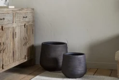Lmaga Metal Grooved Planter - Aged Black