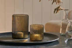 Malana Recycled Glass Candle Holder - Smoke Brown