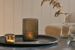 Malana Recycled Glass Candle Holder - Smoke Brown