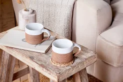 Mali Ribbed Coffee Mug - White - (Set of 2)