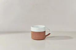 Mali Ribbed Coffee Mug - White - (Set of 2)