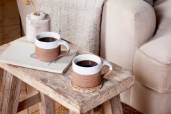 Mali Ribbed Coffee Mug - White - (Set of 2)