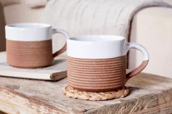 Mali Ribbed Coffee Mug - White - (Set of 2)