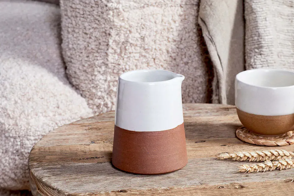 Mali Slanting Jug - White & Terracotta