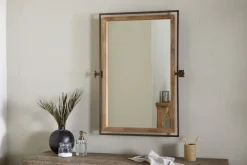 Mar Swivel Wall Mirror - Antique Brass & Natural