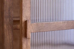 Mendani Mango Wood & Fluted Glass Glass Low Cabinet - Walnut Stain