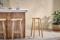 Mengwi Mango Wood Round Bar Stool - Natural