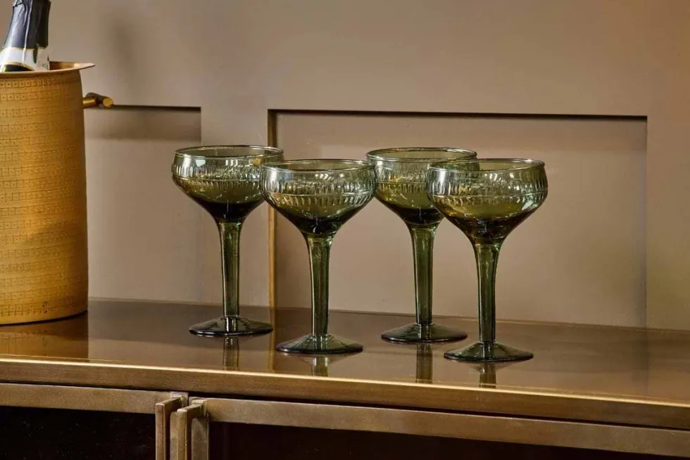 Mila Champagne Glass - Dark Emerald - (Set of 4)