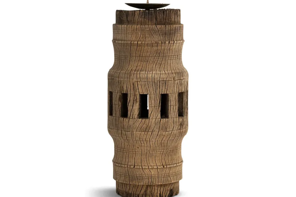 Mvua Reclaimed Wood Pillar Candle Holder - Natural