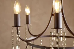 Naavia Rustic Iron & Crystal Chandelier - Rust