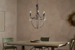Naavia Rustic Iron & Crystal Chandelier - Rust