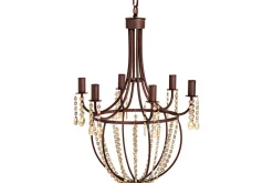 Naavia Rustic Iron & Crystal Chandelier - Rust