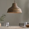 Nadi Grooved Wood Pendant - Natural & Antique Brass