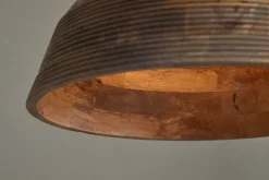 Nadi Grooved Wood Pendant - Natural & Antique Brass