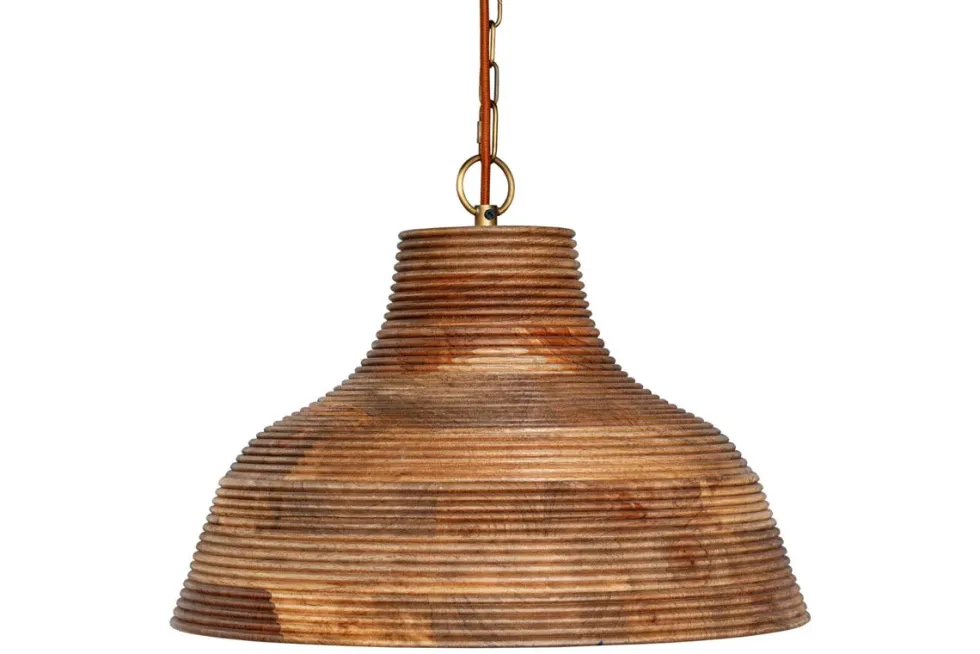 Nadi Grooved Wood Pendant - Natural & Antique Brass