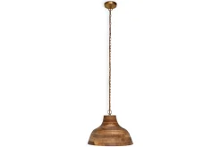 Nadi Grooved Wood Pendant - Natural & Antique Brass