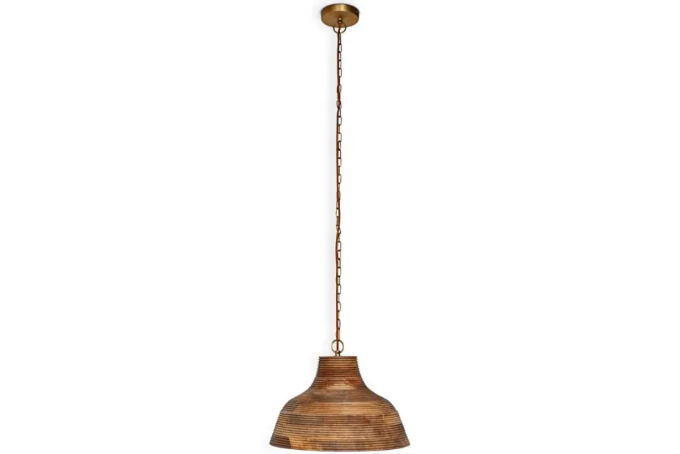 Nadi Grooved Wood Pendant - Natural & Antique Brass