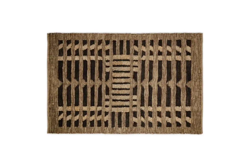 Nadiki Recycled Leather Rug - Black & Natural