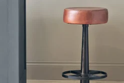 Narwana Leather Round Stool - Chocolate Brown