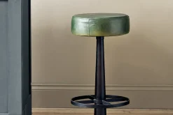 Narwana Leather Round Stool - Rich Green