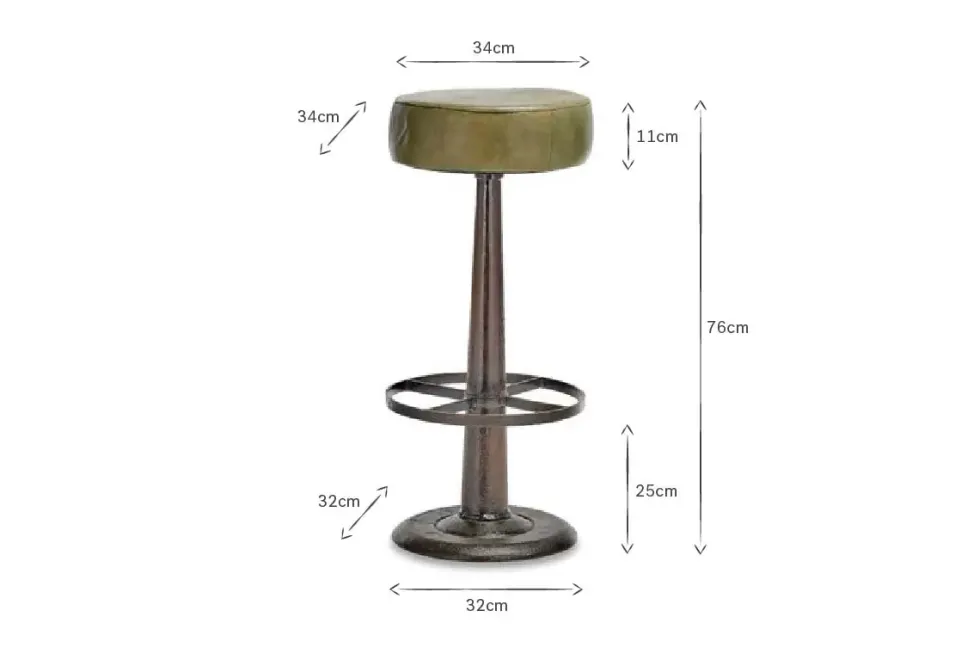 Narwana Leather Round Stool - Rich Green