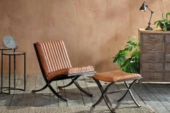 Narwana Ribbed Leather Footstool - Aged Tan