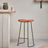 Narwana Ribbed Leather Stool - Aged Tan - Large