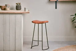 Narwana Ribbed Leather Stool - Aged Tan - Large