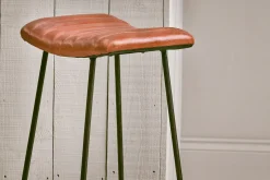 Narwana Ribbed Leather Stool - Aged Tan - Large