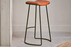 Narwana Ribbed Leather Stool - Aged Tan - Large