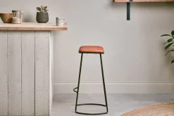 Narwana Ribbed Leather Stool - Aged Tan - Large
