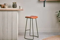 Narwana Ribbed Leather Stool - Aged Tan - Large