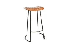 Narwana Ribbed Leather Stool - Aged Tan - Large