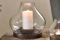 Naryla Mango Wood Lantern - Dark Stain & Clear