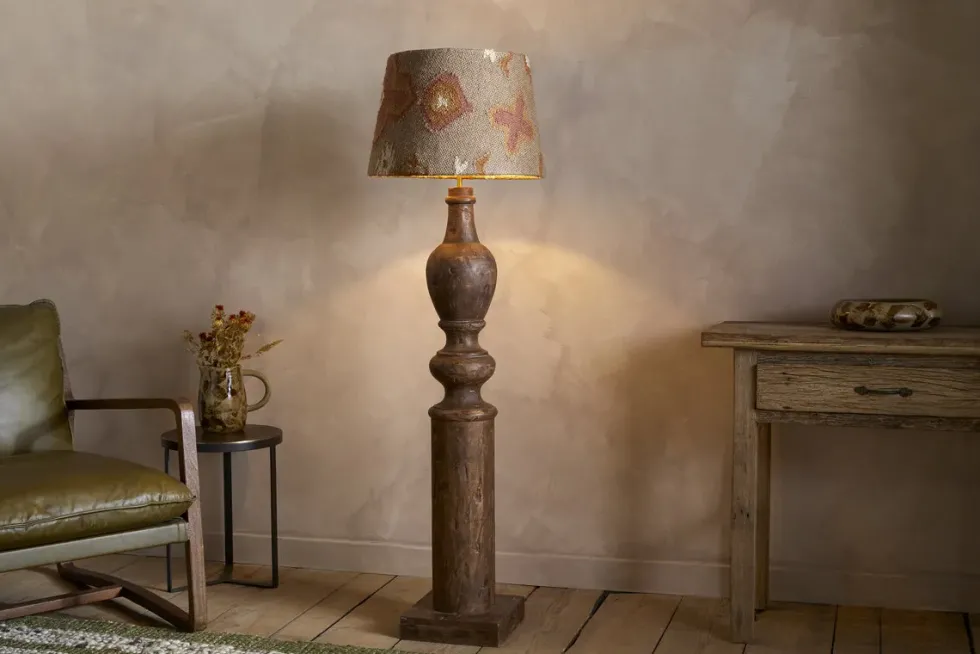 Naya Carved Wood Floor Lamp Base - Chocolate Brown