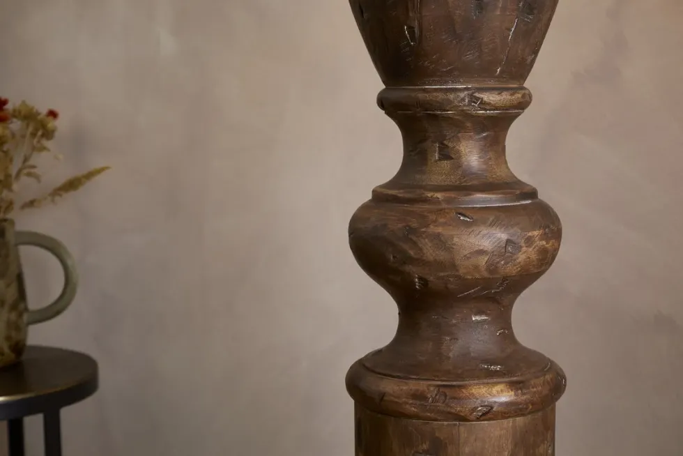 Naya Carved Wood Floor Lamp Base - Chocolate Brown