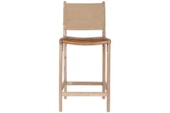 Nayan Leather & Jute Counter Chair - Tan