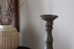 Nayati Rustic Wood Pillar Candle Stick - Dark Stain