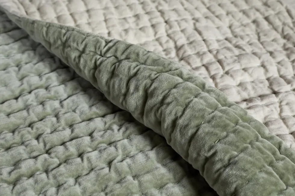 Nidra Velvet & Linen Bed Quilt - Sage Green
