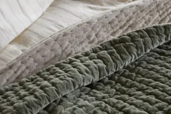 Nidra Velvet & Linen Bed Quilt - Sage Green