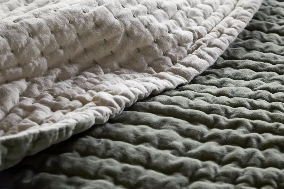 Nidra Velvet & Linen Bed Quilt - Sage Green