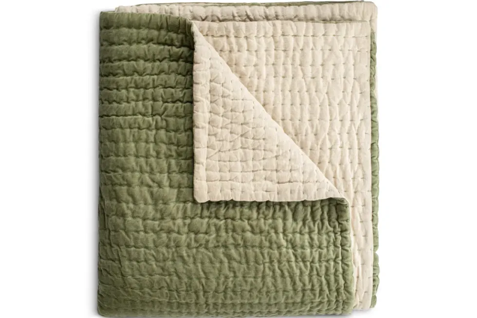 Nidra Velvet & Linen Bed Quilt - Sage Green