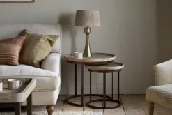 Nisha Carved Reclaimed Wood & Iron Nesting Side Tables - Natural - (Set of 2)