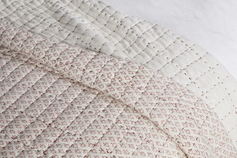 Peplu Cotton & Linen Screen Print Bed Quilt - Rust