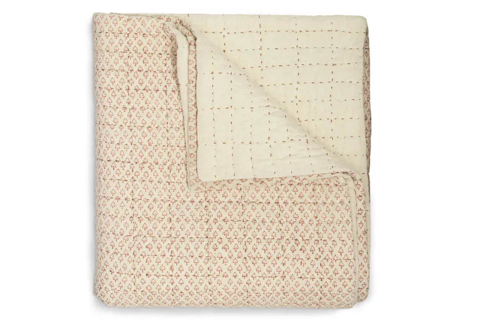Peplu Cotton & Linen Screen Print Bed Quilt - Rust