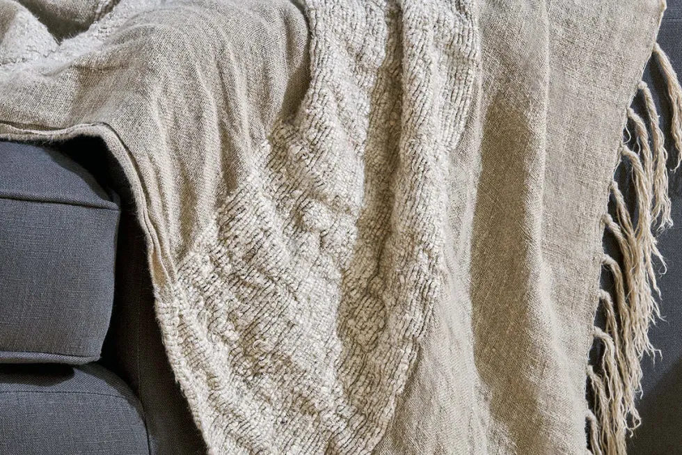 Puli Recycled Linen Throw - Natural